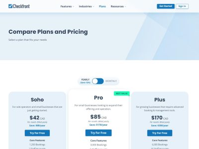 Checkfront plans page